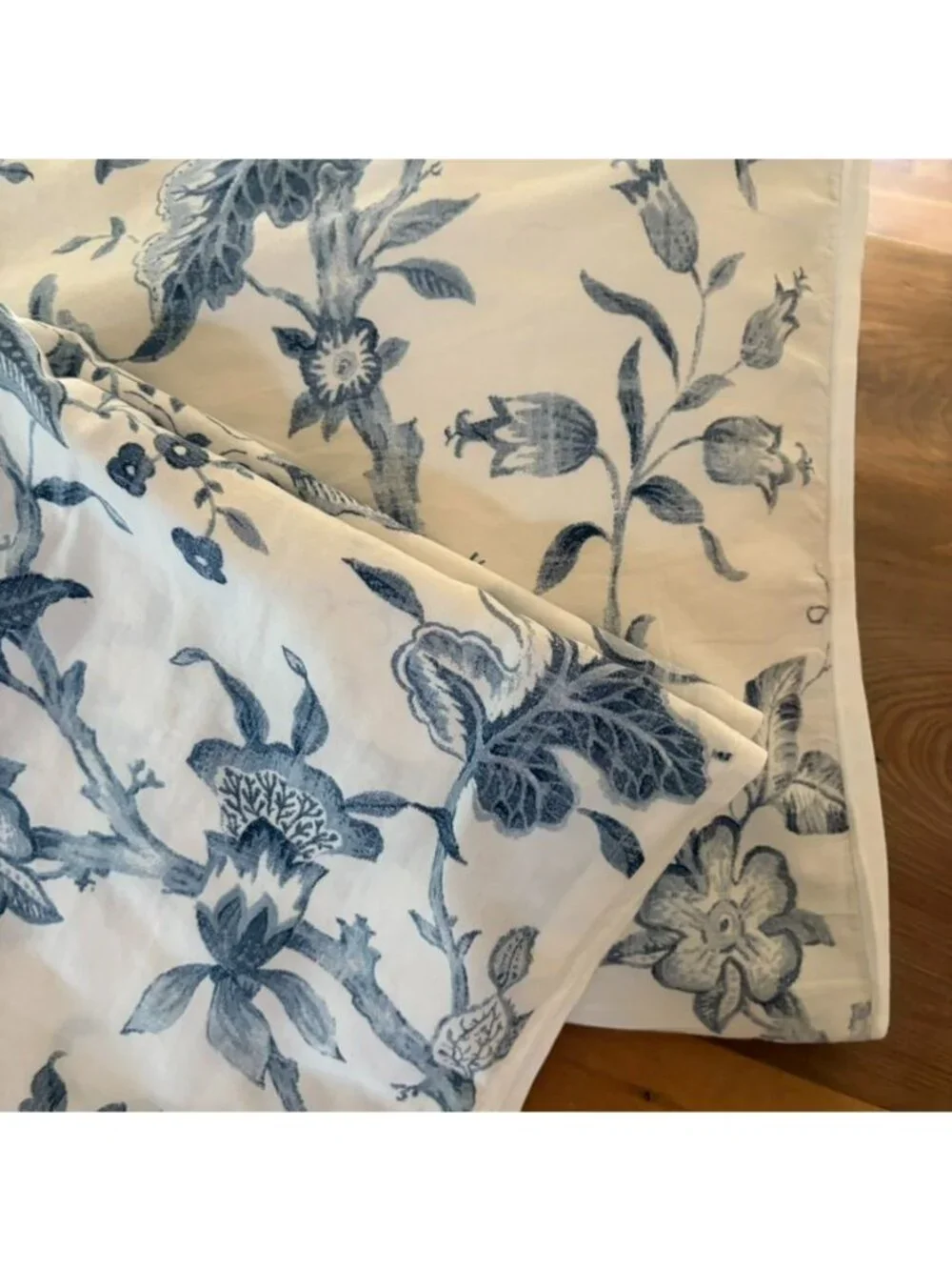 2 Shabby Chic Chinoiserie Blue & White Floral King Pillow Shams French Country